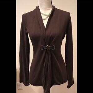 Brown Ann Taylor LOFT open front buckled cardigan